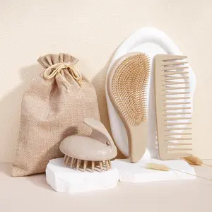 4-piece Hair Care Set (wide-tooth styling comb, shampoo comb, massage and cleaning silicone shampoo brush, exquisite packaging bag) hair care scalp massage comb, shampoo brush, perfect Eid Mubarak gift with gift bag