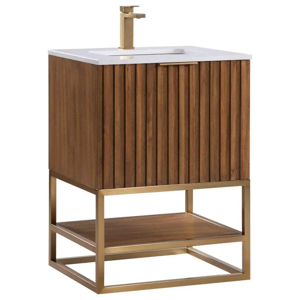 Terra 24" Single Bathroom Vanity in Walnut and Satin Brass