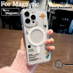 Cute Cartoon Astronaut Phone Case Compatible with for iPhone 17 E Air Pro ProMax iPhone16 15 14 Plus 13 12 11 X XS XR, Featuring a Transparent, Magnetic, Shockproof, Soft TPU Back