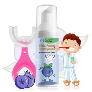 PEGCIZ Kids' Tooth Cleaning Mousse with Toothbrush Foaming mousse cleans teeth for children ages 3-6-8-12 and up Removes yellow stains, cleans plaque, fights bacteria Freshens breath, whitens teeth
