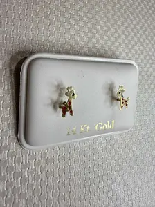 14K Gold Dainty Giraffe Studs - Screw Back Closure | Safe & Cute Animal Earrings