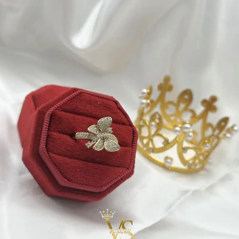 Valdes Luxury Butterfly Ring 14K Gold Plated Full Zirconia Adjustable Daily Wear High Quality Jewelry