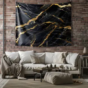 Marble Tapestry Wall Hanging, Gold Foil Vein Abstract Art Wall Tapestry, Luxury Modern Aesthetic Tapestry for Bedroom Living Room Dorm Home Decor