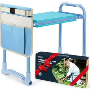 Folding Kneeler and Seat, 10 Inch Wider Kneeling Bench Stool, Workseats with Tool Bag and Padded Cushion, Gift for Seniors(Blue)