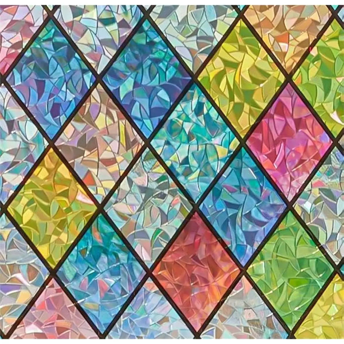 Window Privacy Film Stained Glass Decorative Rainbow Window Cling 3D Static Clings Colorful for Home Decoration, Anti-UV & Heat Control Non-Adhesive (29.5"x78.7")