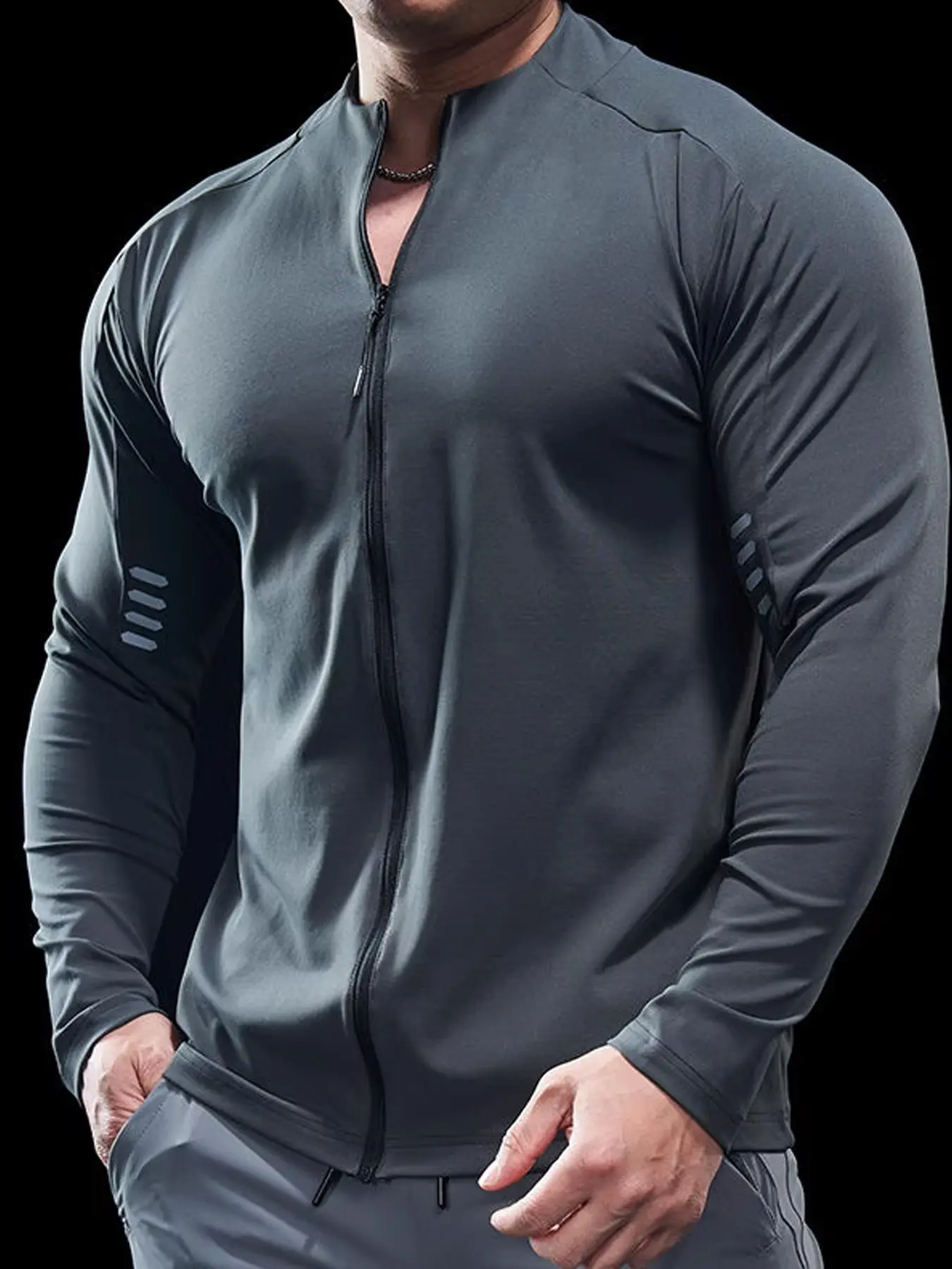 Men's Lightweight Full-Zip Sports Jacket, Athletic Outerwear, Dry Fit Activewear, Quick-Dry Soft Skin-Friendly Fabric, Seamless Design, Fashionable and Comfortable, Ideal for Running, Dry Fit Performance