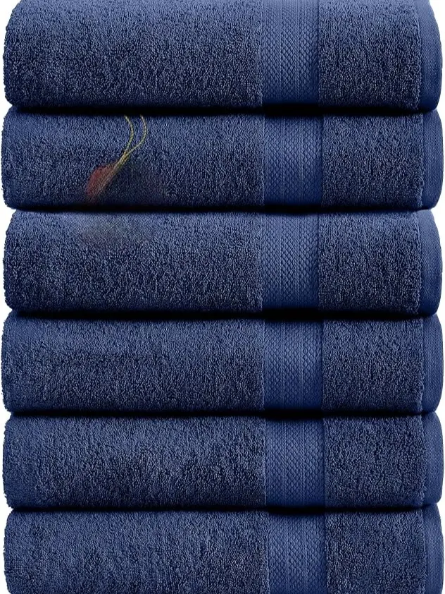 KAHAF COLLECTION 100% Cotton Bath Towels, Navy 24x48 Pack of 6 Towels, Quick Dry, Highly Absorbent, Soft Feel Towel, Gym, Spa, Bathroom, Shower, Pool, Luxury Soft Towels (24x48-6 Pack, Navy)