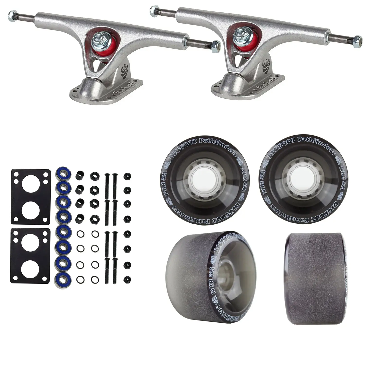 Paris Longboard Trucks, Wheels, Hardware, and Abec 7 Bearings Kit - V2 180 Raw + Bigfoot 70mm 80A Black