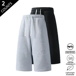 summervibes2-pack summer shorts — street style, 7/8 length with drawstring; comfortable, breathable, loose fit for travel; versatile casual shorts suitable for everyday wear and parties.