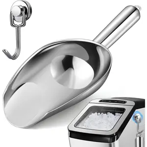 12oz Stainless Steel Ice Scoop for Freezer with  Hook- Dishwasher Safe Ice Scooper for Ice Machine with Long Handle - Metal Scoop for Ice Bucket,  , Flour, Canisters