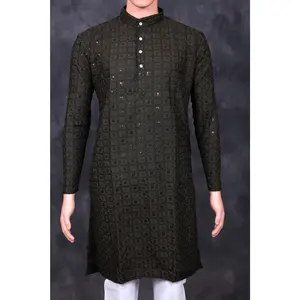 Exquisite Men's Lakhnavi Kurta with Detailed Resham Work - JCSFashions