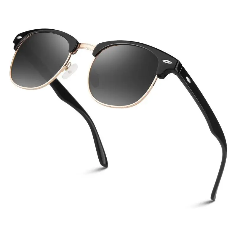Unisex Lightweight Half-Rim Brow Bar Sunglasses, UV-Blocking Anti-Glare Lenses for Daily Driving, Vacation Use