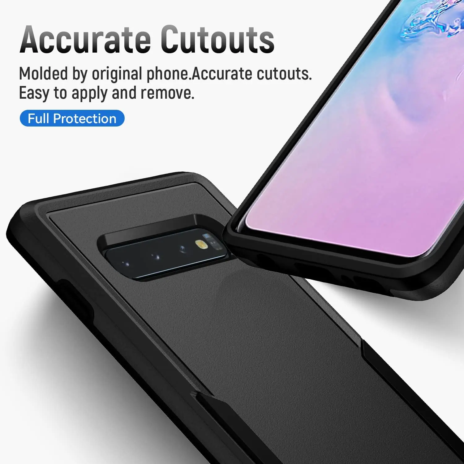 Military Grade Drop Tested Heavy-Duty Rugged Shockproof Case with HD Screen Protector for Samsung Galaxy S10 Smartphone, Black - Cellphone Handheld Devices Accessories