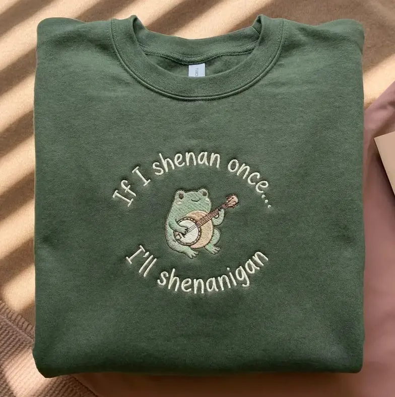 Unisex Embroidered Shenanigan Sweatshirt, Funny Frog Chest Embroidery, Cute Animal Lover Gift, Cozy Casual Unisex Men's Sweatshirt