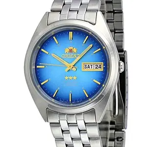 Orient Men's 3 Star Stainless Steel Day Date Blue Dial Automatic Watch with Silver Hands