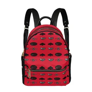 Small Size Backpack Red with Black Spade Heart Design for Adults Polyester Material 27x26x13cm Custom Surface Printing Options Available