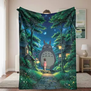 Fantasy Forest Night Scene Flannel Blanket， Moonlight Village Illustration Print， Ultra Soft Warm Cozy Lightweight， Perfect for Bedroom Decor， Sofa Throw， Living Room Relaxation， Travel Camping Gift Use