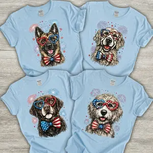 Patriotic Dog 4th of July Shirt | 54 Dog Breeds Available | Gildan Light blue Tee | Cute Dog Mom Gift | Independence Day Dog Lover T-Shirt