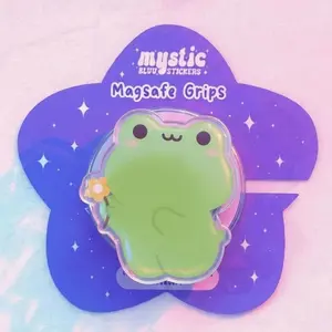Cute Frog Magsafe Phone Grip – Kawaii Green Frog with Flower Phone Stand, Adorable Pop Grip for Phones, Aesthetic Gift for Her