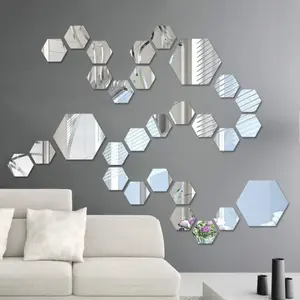 3D Hexagon Acrylic Mirror Wall Stickers DIY Art Wall Decor Stickers Living Room Mirrored Sticker Gold Home Decor