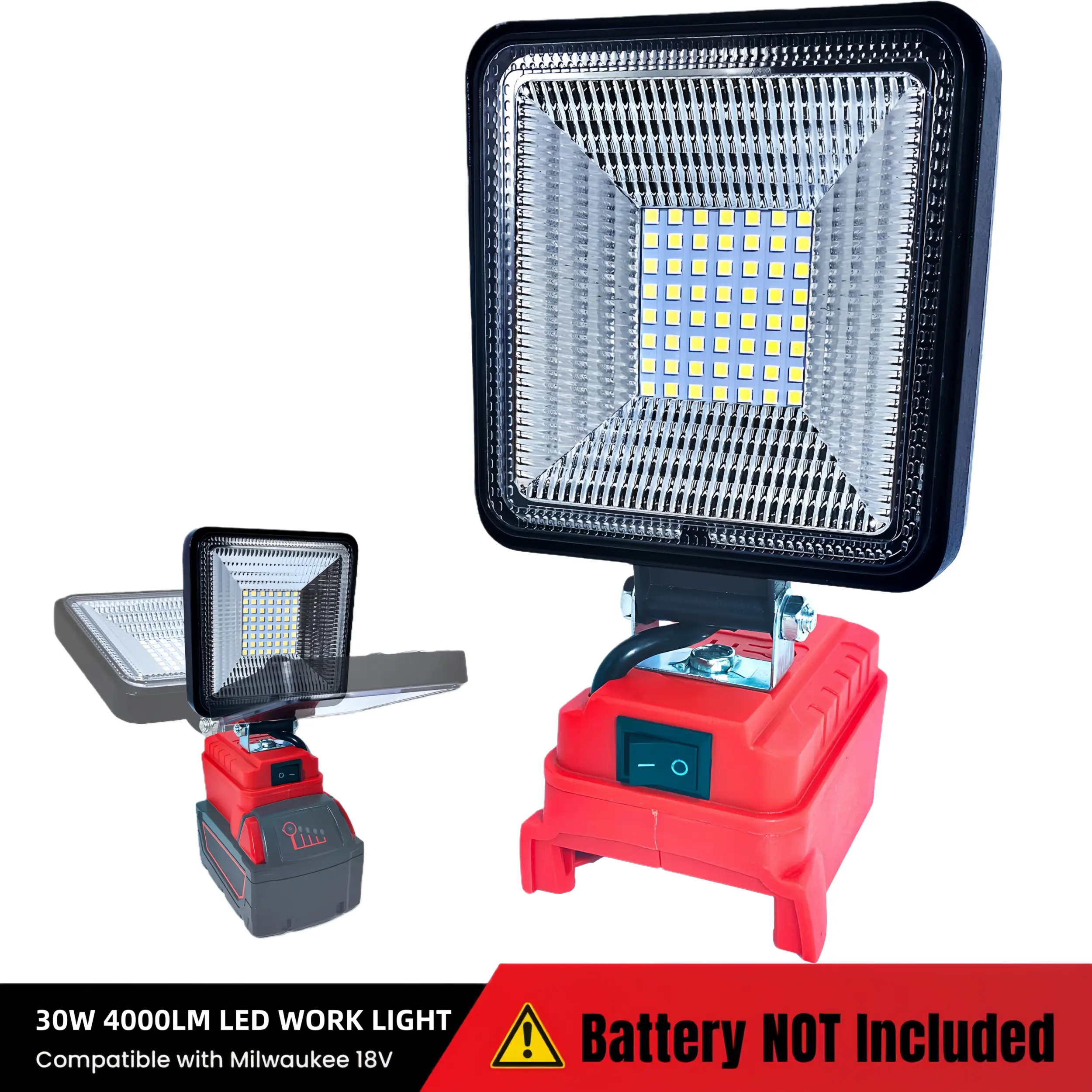 Cordless LED Work Light for Milwaukee 18V Battery - 30W 4000lm 54 LED Beads Adjustable Waterproof High-Lumen Flashlight, Portable Wide-Beam Flood Light with 2 USB Ports for Workshop Outdoor Use (No Battery Included)