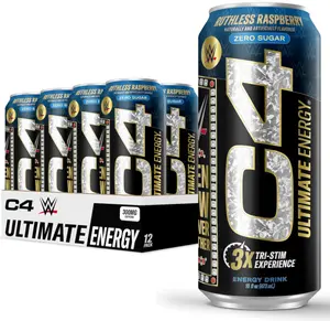 Cellucor C4 Ultimate x WWE | Pre Workout Sugar Free Energy Drink | Tri-Stim Experience with 300mg Caffeine + TeaCrine + Dynamine | Ruthless Raspberry | 16oz (Pack of 12)