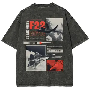 Vintage F-22 Raptor Military Graphic Oversized T-Shirt Funny Graphic Tee Good Graphic Washed Tees Men's Graphic Tees Streetwear Outfits Men Vacation Outfits Oversized Tshirt Men