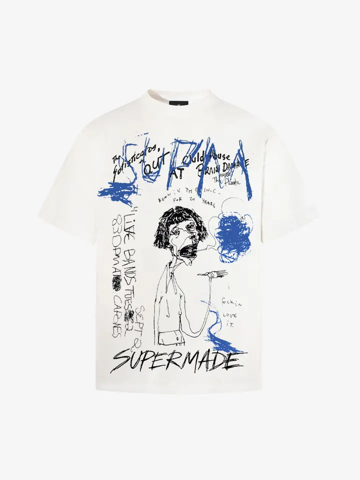 Supermade Men's Oversized Abstract Brushstroke Graphic Cotton Jersey T-Shirt - Ribbed Round Neck, Short-Sleeve Brand Clothing with Soft Fabric, Unisex Streetwear Tops, T Shirts