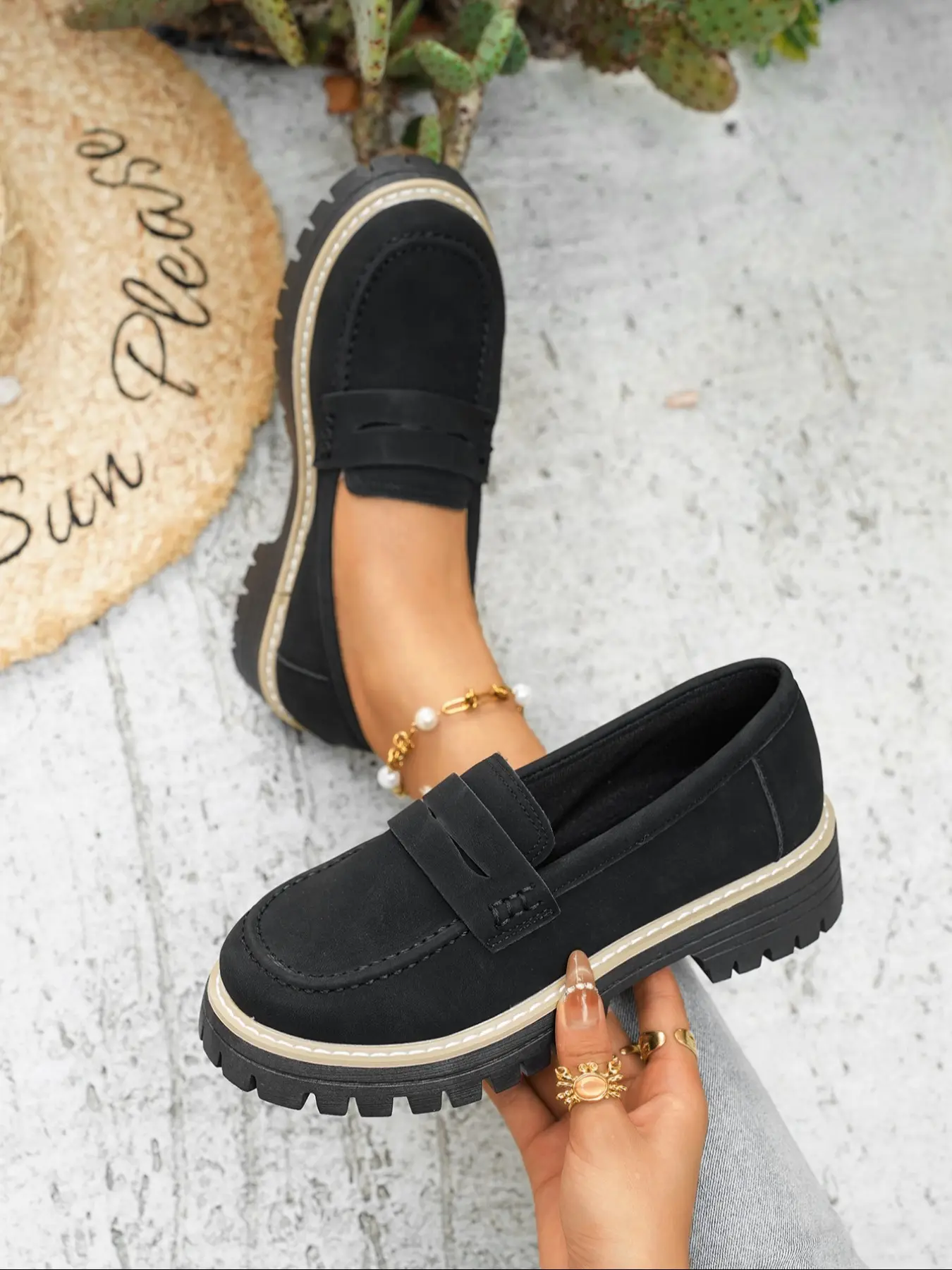 Women's Casual Round Toe Loafers, PU Leather Low Top Slip-On Shoes, Breathable Rubber Sole, All Season Fashion Footwear, Casual Flats