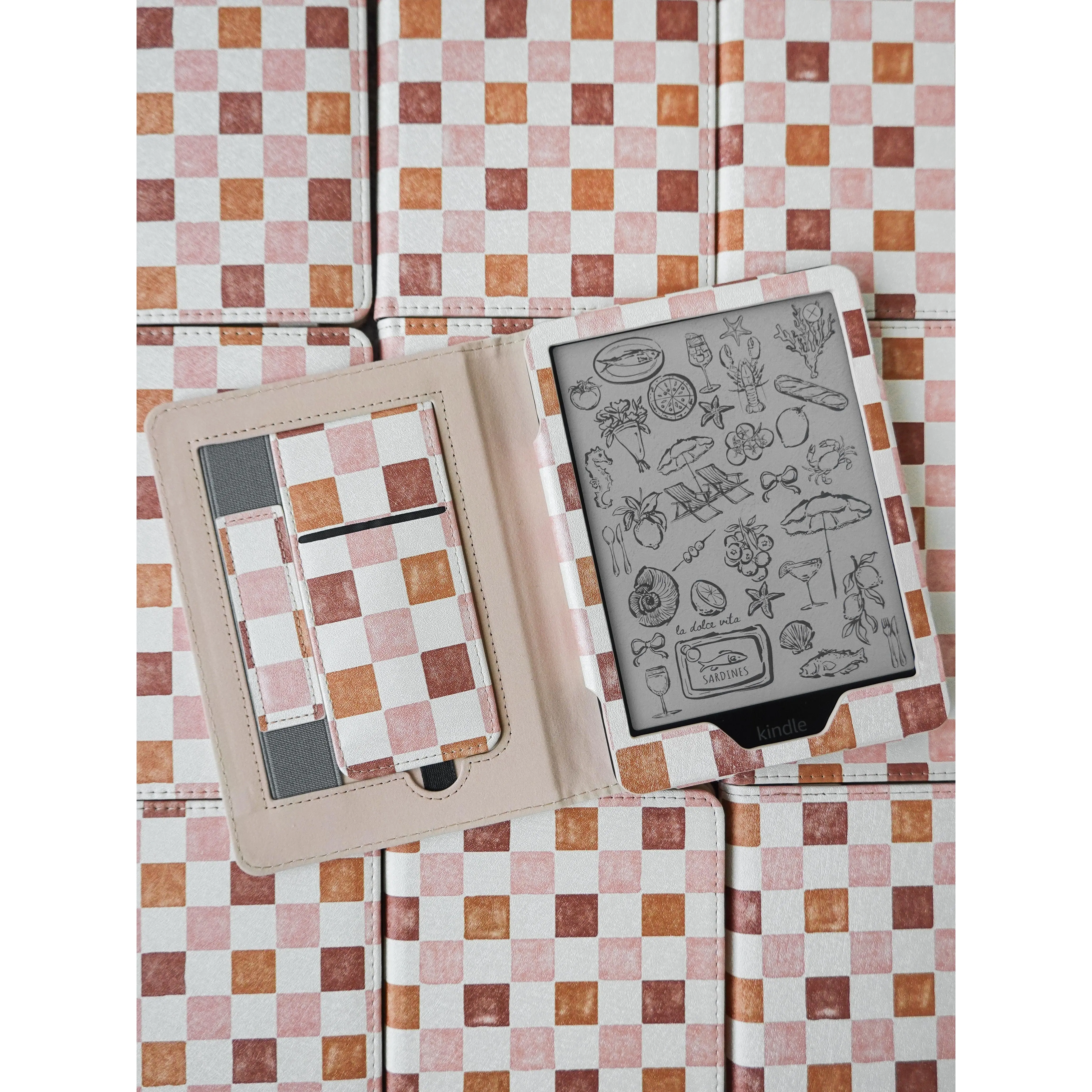 Autumn Sunset Checkered Plaid Kindle Case