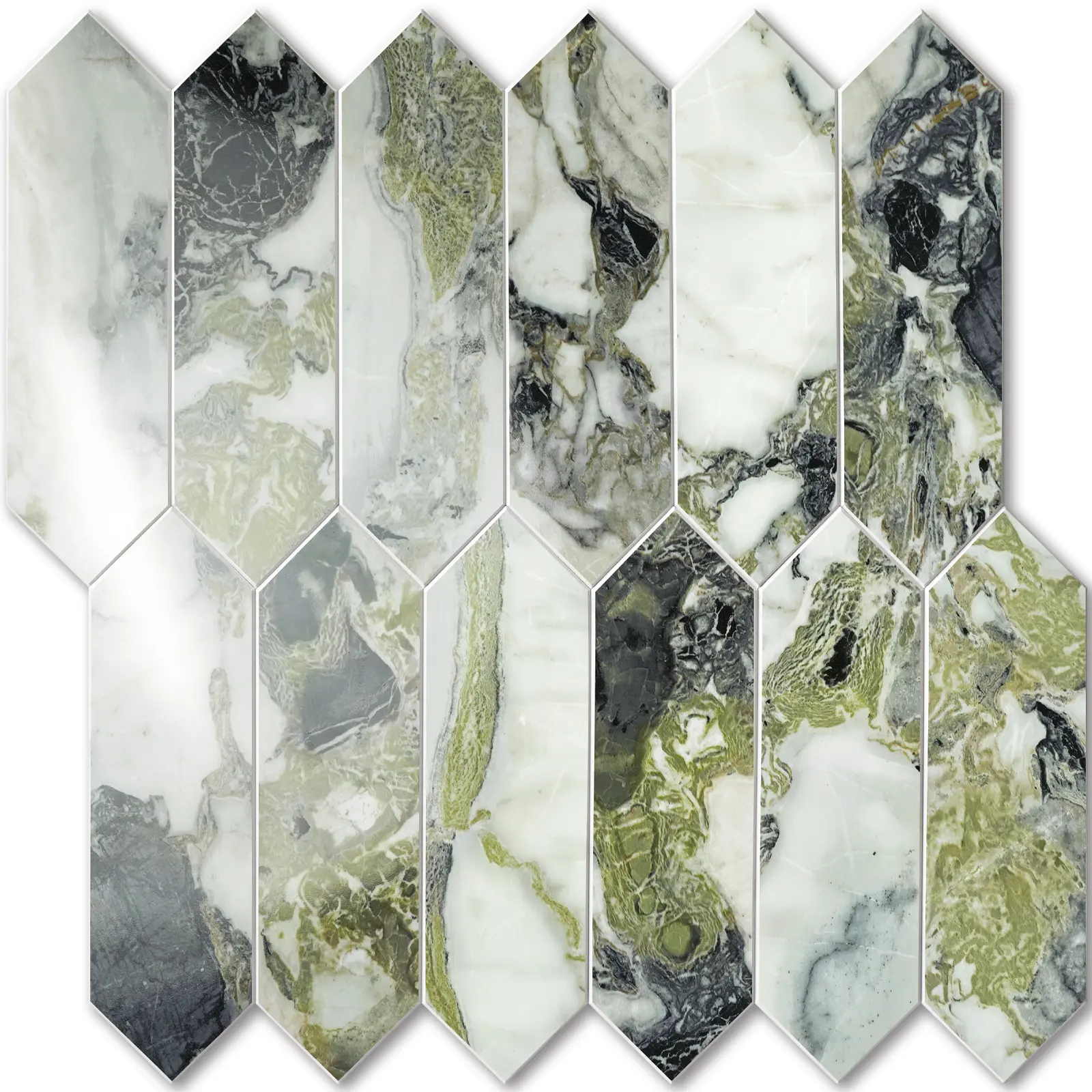 Vamos Tile 10 Sheets Glossy Ice Green Backsplash Tile Peel and Stick, 12.8 x 12.8 Inch Long Hexagon PVC Self Adhesive Mosaic Wall Tiles Stick on Backsplash for Kitchen Bathroom and Fireplace