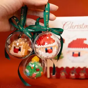 【Chrmistmas Gift】4pcs Christmas Tree Decoration Building Block Set, Christmas Ball Toys, Santa Claus Ornaments Mini Building Block Set with Santa Claus, Reindeer, Christmas Tree, and Snowman, Stocking Gift