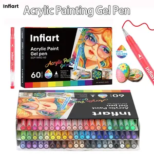 Infiart Liquid Acrylic Marker Set, Acrylic Painting, 60 Colors, 1.0mm Bullet Tip, Large Capacity Smooth Ink, High Coverage Multi-Material Use