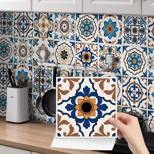 Geometric Floral Pattern Tile Sticker, Self Adhesive Tile Decal, DIY Decorative Sticker for Kitchen & Bathroom & Furniture & Stairs, Decorative Wall Sticker