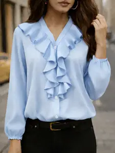 Women's French-style pleated blouse with classic layered ruffles, a stylish and comfortable everyday choice.