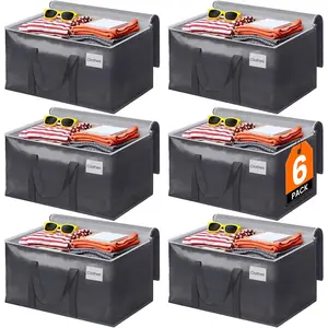 6 Pack Moving Bags Heavy Duty, Moving Boxes, Storage Bags with Zipper & Handles & Tag for College & Dorm Moving Supplies Grey Laundry Hamper Bag, Foldable Space-saving Totes (93L, Grey)
