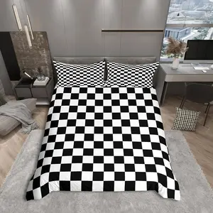 Black and White Plaid Duvet Cover Set Queen Size, Reversible Geometric Grid Bedding Quilt Cover for Boys Teens Adults Room Decor, Soft Lattice Checkerd Comforter Cover with 2 Pillowcases, No Filler