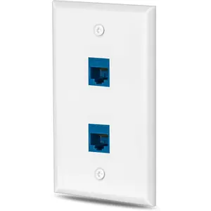 Ethernet Wall Plate Cat6 2 Port Keystone Jack Wall Plate with RJ45 Keystone Inline Coupler insert, Female to Female Cat6 Keystone Wall Jack, 1 Pack blue