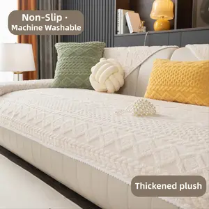 Non-Slip Sofa Cover for Dogs, Plush Durable Cushions Cover Pad, Pet-Friendly Machine-Washable Furniture Protector, Washable Sofa Slipcover, All-Season Sofa Cushion, Decorative Textured Throw, Fits Armchair/Loveseat/3-Seater, Soft Sofa Protector