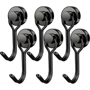 Magnetic Hooks, 30lbs+ Strong Magnetic Hooks for Cruise Cabins, Magnet Hooks Heavy Duty for Fridge, Swivel Swing Hooks for Kitchen, Grill, Garage, Cruise Ship Essentials 6 Pack (Black)