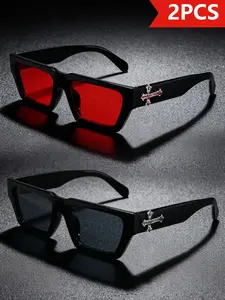 2PCS New Summer Square Street Style Rave Music Festival Glasses, Men's and Women's Fashionable Light Luxury Elegant Artsy Ins Sunglasses, Available in Multiple Colors, ect Gift for Him, Suitable for Daily Wear and Photo Props