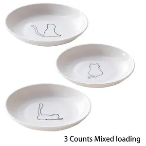Cat Pattern Ceramic Bowl, 3 Counts/set Pet Feeding Bowl, Pet Food Bowl, Pet Water Bowl, Pet Feeding Supplies, Dog & Cat Accessories