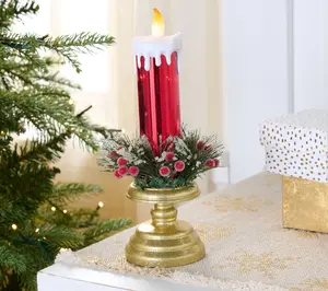 9.5" Illuminat Mercury Glass Taper with Greenery by Valerie