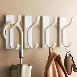 pickpiff Adhesive Wall Coat Hooks - Heavy Duty Stick-On Door Hanger, Metal Hook for Hanging Towel,Purse, Robe, Backpack, Jacket, Clothes - for Bathroom,Dorm, Closet, Kitchen - Black, 4 Pack