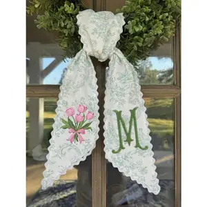 Personalized Tulip Monogram Sash, Toile Ribbon Wreath Decor