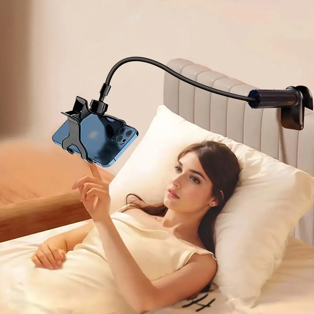 Universal Long-Arm Gooseneck Phone Holder, Mobile Phone & Tablet Stand, Phone Accessories for Bedside, Desktop