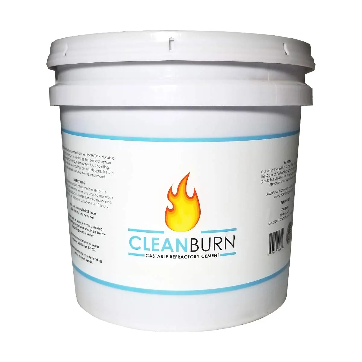 Cleanburn 720625 Castable Refractory Dry-Mix Cement, 25 lbs Pail, Dries as Hard as Firebrick, for Stoves, Fireplaces & Custom Firebrick Shapes
