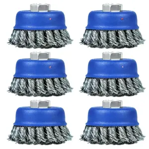 6 Pack Wire Cup Brush, 3 Inch Twisted Knotted Cup Brush for Grinders, with 5/8-11 Inch Arbor for Heavy Cleaning Rust, Stripping and Abrasive, for Angle