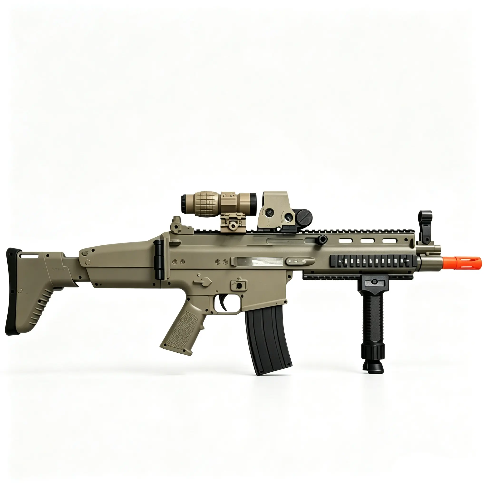 Sand SCAR Style Soft Foam Dart Leisure Toy Kit, Complete Pack With Optical Sight & Front Grip, Safe Orange Muzzle Tip, Toy Only Not Real Gun, Ideal Outdoor Backyard Gift For Teens Ages 14+
