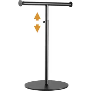 niffgaff T Bar Purse Display Stand Tabletop: Adjustable Height Handbag Holder, Countertop Hanging Rack for Long Necklace Scarf Lanyard, Black